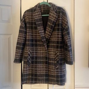 BCBG wool blend plaid peacoat